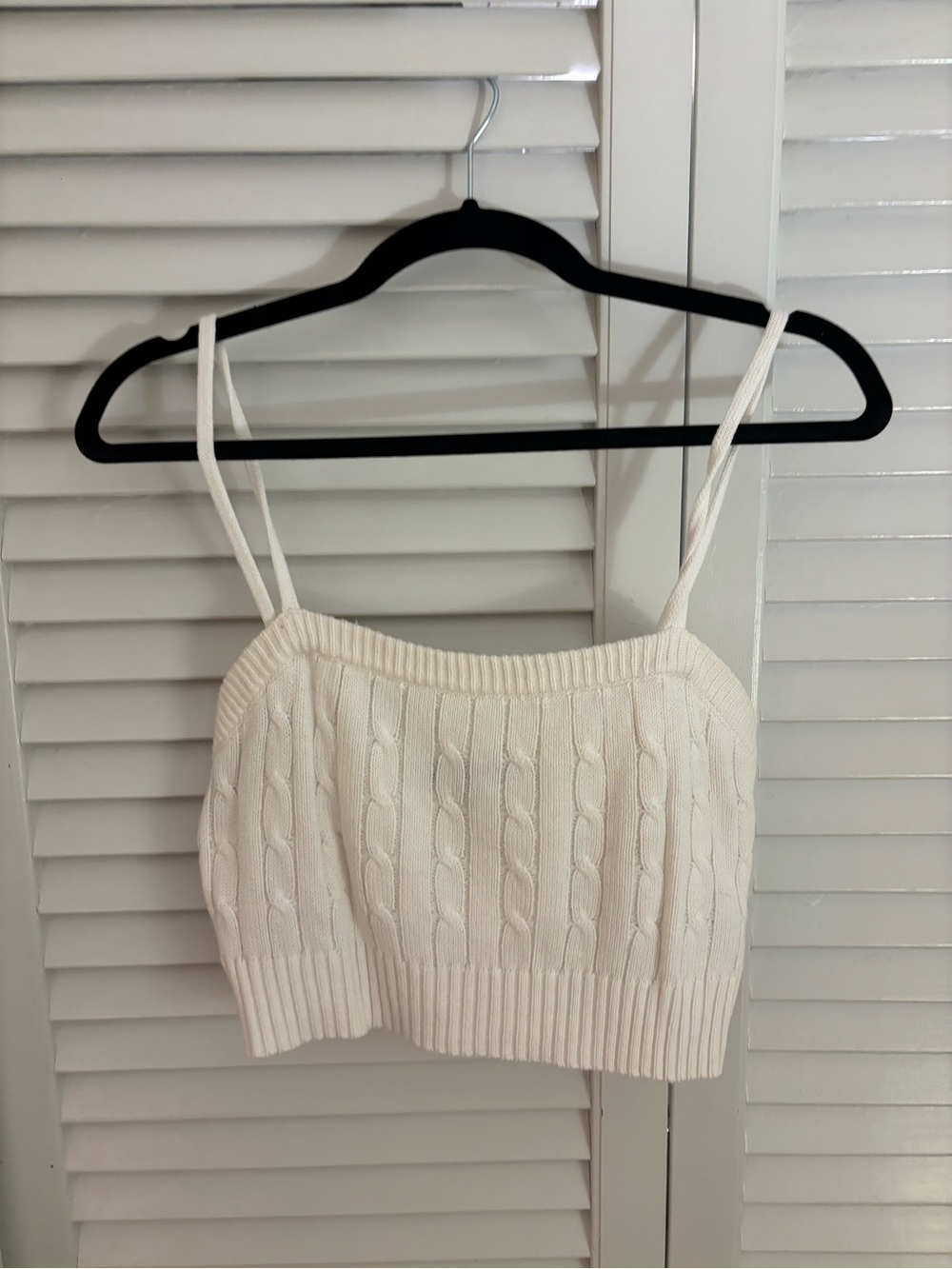 Cotton Candy Cream Cable-Knit Cropped Spaghetti-Strap Tank